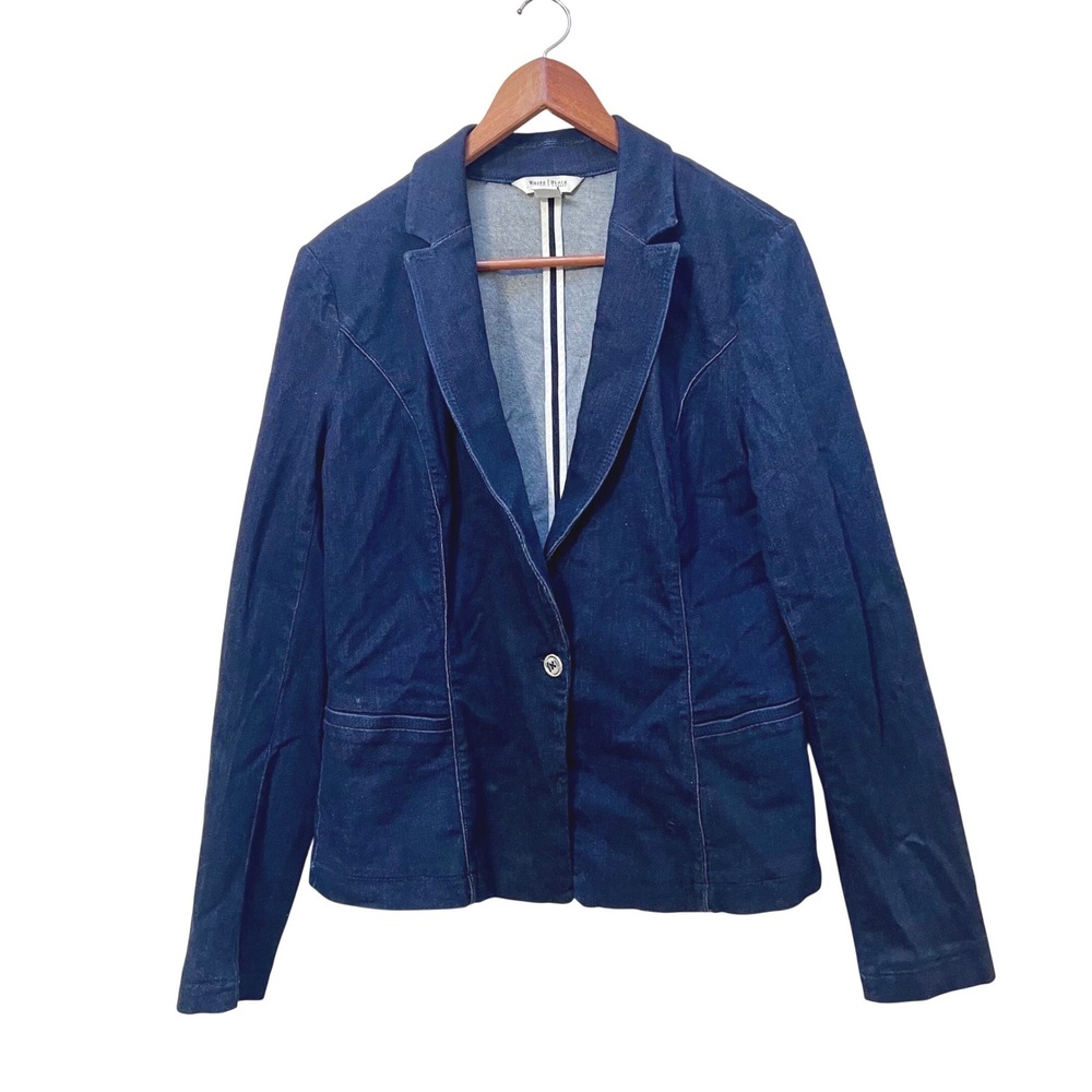 White House Black Market Dark Denim Blazer Jacket Women Size 12 Blue Designer